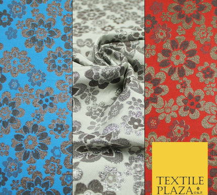 3 COLOURS - Ornate Floral Metallic Textured Brocade Jacquard Dress Fabric 58"