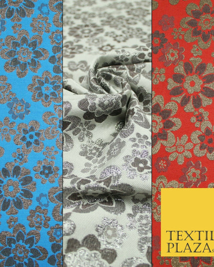 3 COLOURS - Ornate Floral Metallic Textured Brocade Jacquard Dress Fabric 58"