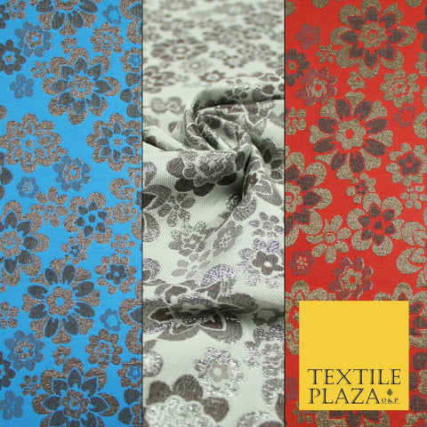 3 COLOURS - Ornate Floral Metallic Textured Brocade Jacquard Dress Fabric 58"