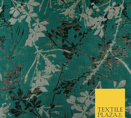 Jade Green Abstract Art Deco Floral Splash Textured Brocade Dress Fabric 6848