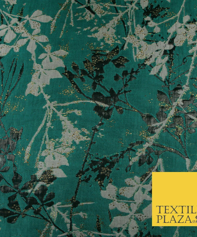 Jade Green Abstract Art Deco Floral Splash Textured Brocade Dress Fabric 6848