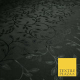 Black Floral Leafy Vine Woven Jacquard Dress Fabric - Sold By The Metre 6862