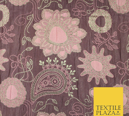Mauve Pink Metallic Gold Mandala Paisleys Brocade Jacquard Dress Fabric 6843