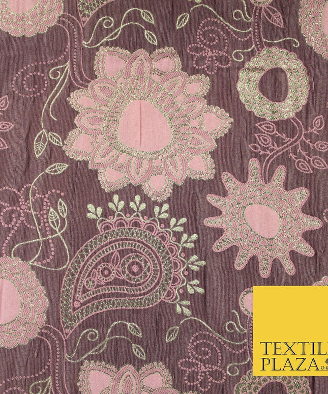 Mauve Pink Metallic Gold Mandala Paisleys Brocade Jacquard Dress Fabric 6843