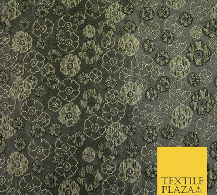 Antique Gold Multi Floral Outline Textured Brocade Jacquard Dress Fabric 6852