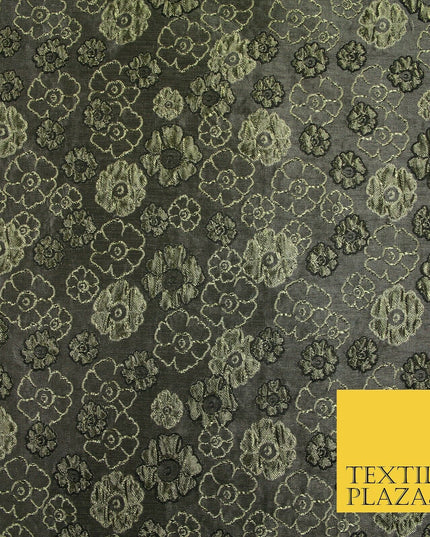 Antique Gold Multi Floral Outline Textured Brocade Jacquard Dress Fabric 6852