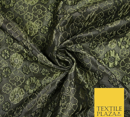 Antique Gold Multi Floral Outline Textured Brocade Jacquard Dress Fabric 6852