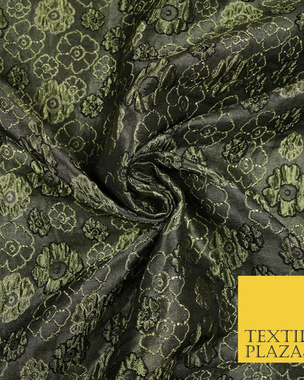 Antique Gold Multi Floral Outline Textured Brocade Jacquard Dress Fabric 6852