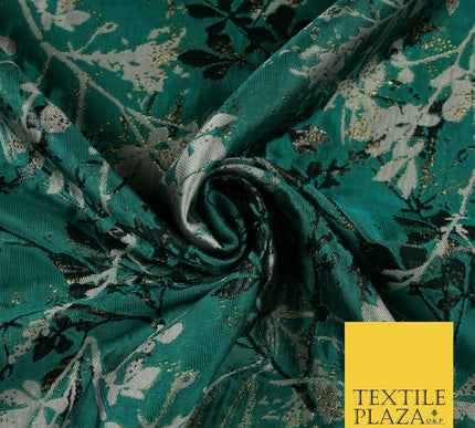 Jade Green Abstract Art Deco Floral Splash Textured Brocade Dress Fabric 6848