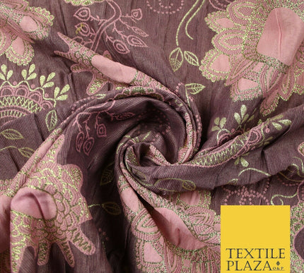Mauve Pink Metallic Gold Mandala Paisleys Brocade Jacquard Dress Fabric 6843