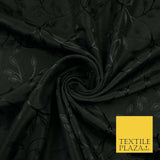 Black Floral Leafy Vine Woven Jacquard Dress Fabric - Sold By The Metre 6862