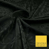 Black Floral Leafy Vine Woven Jacquard Dress Fabric - Sold By The Metre 6862
