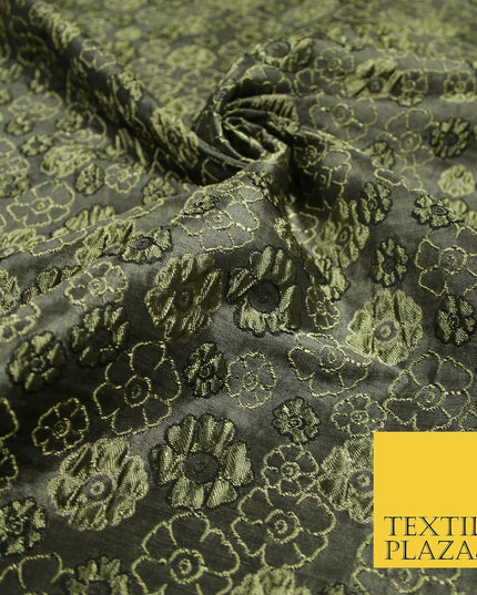 Antique Gold Multi Floral Outline Textured Brocade Jacquard Dress Fabric 6852