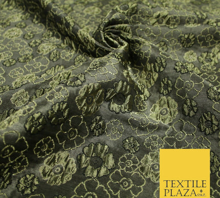Antique Gold Multi Floral Outline Textured Brocade Jacquard Dress Fabric 6852