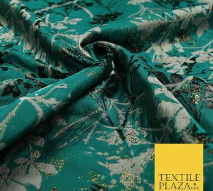 Jade Green Abstract Art Deco Floral Splash Textured Brocade Dress Fabric 6848