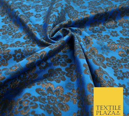 3 COLOURS - Ornate Floral Metallic Textured Brocade Jacquard Dress Fabric 58"