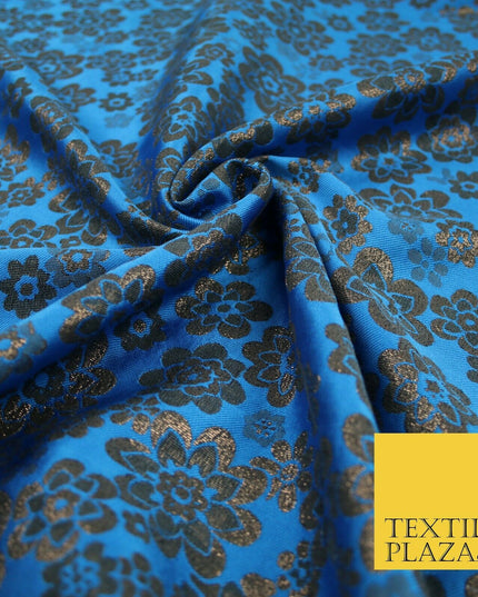 3 COLOURS - Ornate Floral Metallic Textured Brocade Jacquard Dress Fabric 58"