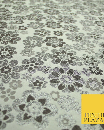 3 COLOURS - Ornate Floral Metallic Textured Brocade Jacquard Dress Fabric 58"