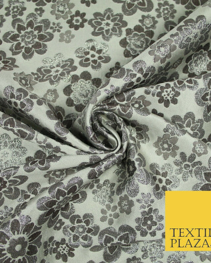 3 COLOURS - Ornate Floral Metallic Textured Brocade Jacquard Dress Fabric 58"