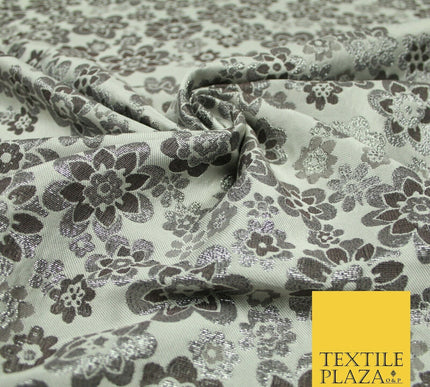 3 COLOURS - Ornate Floral Metallic Textured Brocade Jacquard Dress Fabric 58"