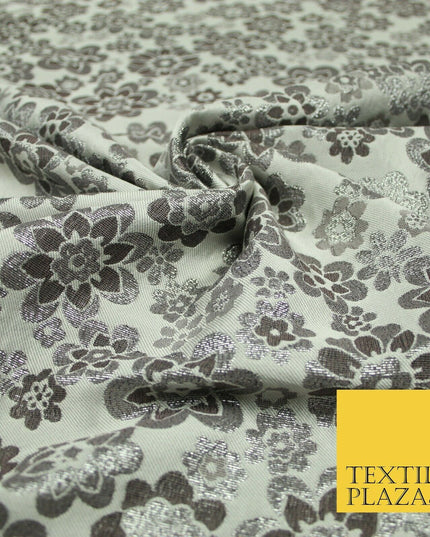 3 COLOURS - Ornate Floral Metallic Textured Brocade Jacquard Dress Fabric 58"