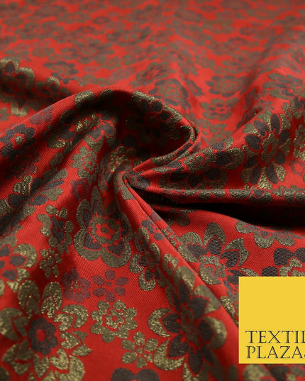 3 COLOURS - Ornate Floral Metallic Textured Brocade Jacquard Dress Fabric 58"