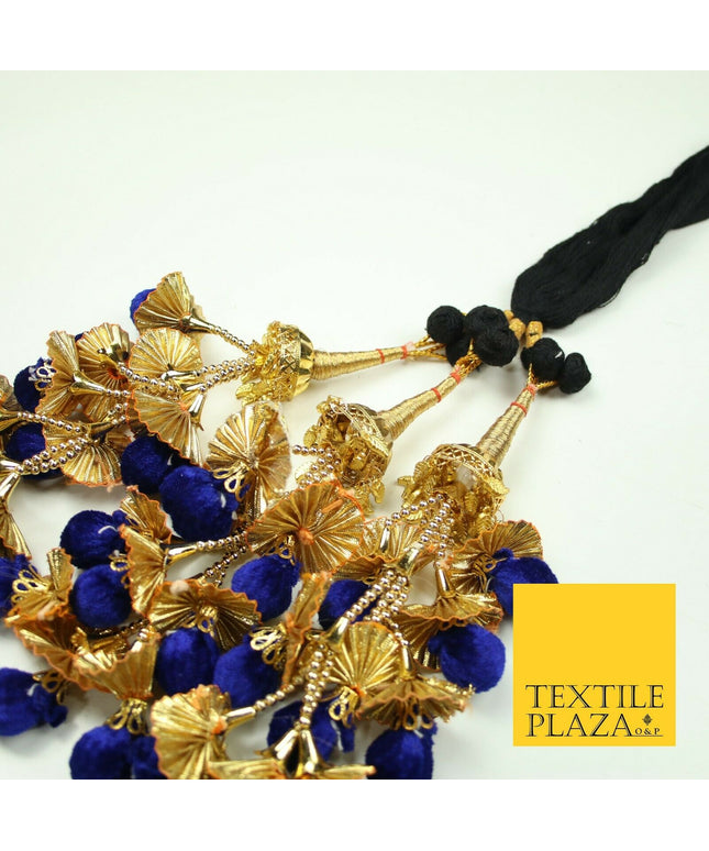 ROYAL BLUE Pom Pom Parandi Paranda Indian Tassel Mehndi Jago Hair Braid PR531