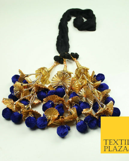 ROYAL BLUE Pom Pom Parandi Paranda Indian Tassel Mehndi Jago Hair Braid PR531