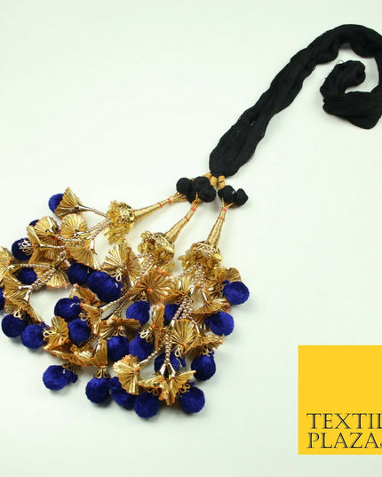 ROYAL BLUE Pom Pom Parandi Paranda Indian Tassel Mehndi Jago Hair Braid PR531