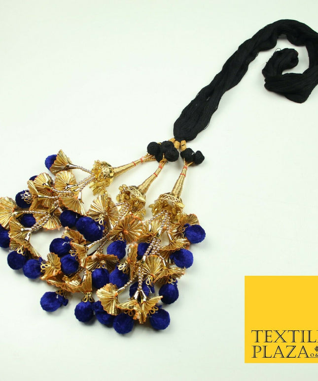ROYAL BLUE Pom Pom Parandi Paranda Indian Tassel Mehndi Jago Hair Braid PR531