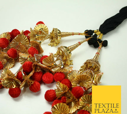 RED Dome Pom Pom Parandi Paranda Indian Tassels Mehndi Jago Hair Braid PR526