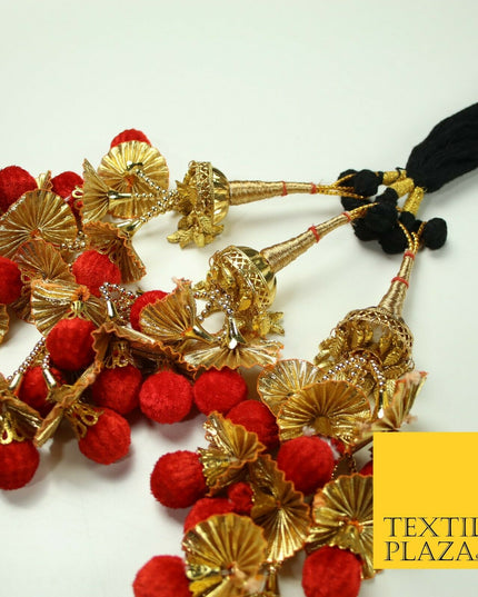 RED Dome Pom Pom Parandi Paranda Indian Tassels Mehndi Jago Hair Braid PR526