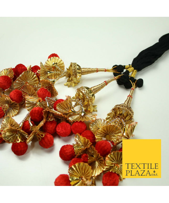 RED Dome Pom Pom Parandi Paranda Indian Tassels Mehndi Jago Hair Braid PR526