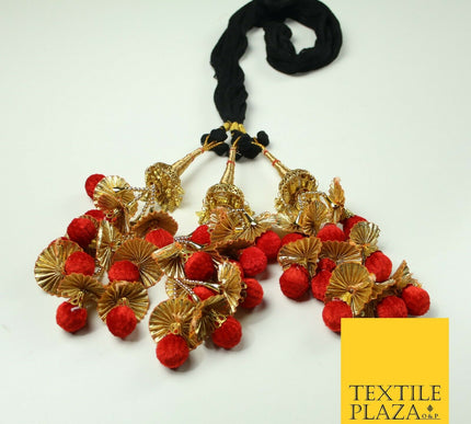 RED Dome Pom Pom Parandi Paranda Indian Tassels Mehndi Jago Hair Braid PR526