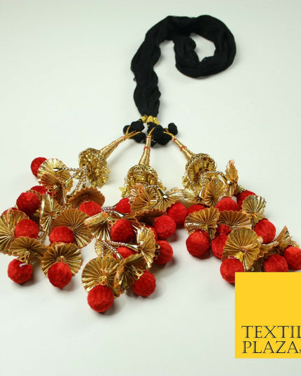 RED Dome Pom Pom Parandi Paranda Indian Tassels Mehndi Jago Hair Braid PR526