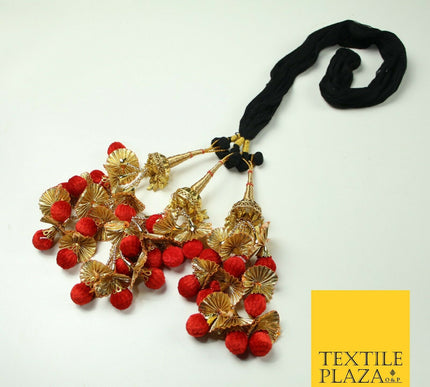 RED Dome Pom Pom Parandi Paranda Indian Tassels Mehndi Jago Hair Braid PR526