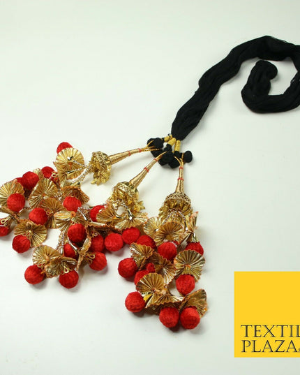 RED Dome Pom Pom Parandi Paranda Indian Tassels Mehndi Jago Hair Braid PR526