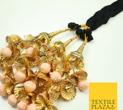 PEACH 2 Dome Pom Pom Parandi Paranda Indian Tassels Mehndi Jago Hair Braid PR536