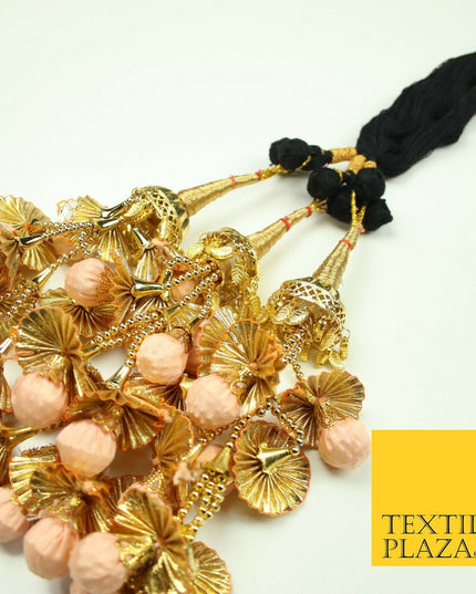 PEACH 2 Dome Pom Pom Parandi Paranda Indian Tassels Mehndi Jago Hair Braid PR536