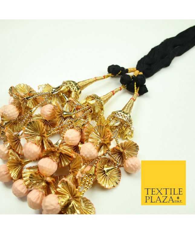 PEACH 2 Dome Pom Pom Parandi Paranda Indian Tassels Mehndi Jago Hair Braid PR536