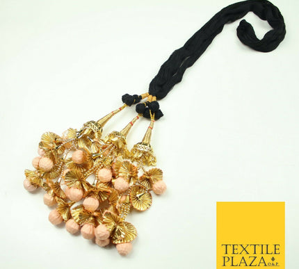 PEACH 2 Dome Pom Pom Parandi Paranda Indian Tassels Mehndi Jago Hair Braid PR536