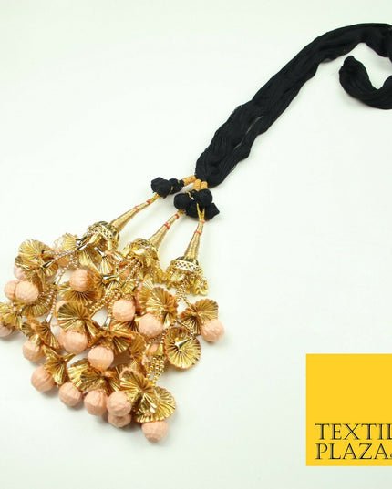 PEACH 2 Dome Pom Pom Parandi Paranda Indian Tassels Mehndi Jago Hair Braid PR536