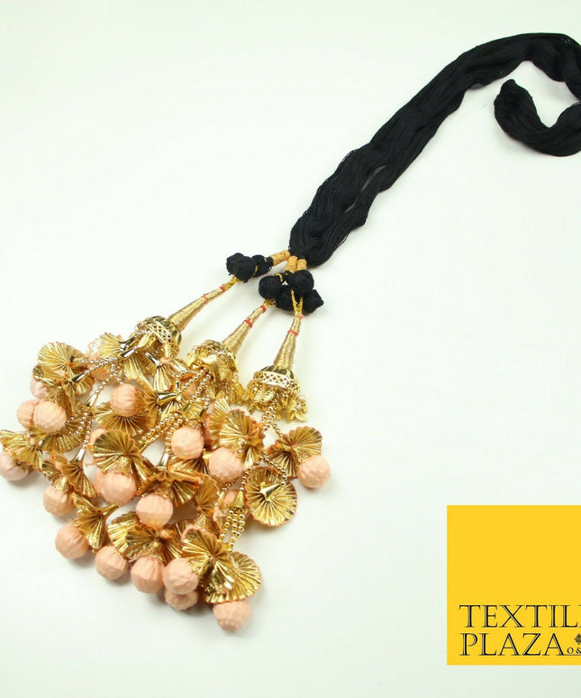 PEACH 2 Dome Pom Pom Parandi Paranda Indian Tassels Mehndi Jago Hair Braid PR536