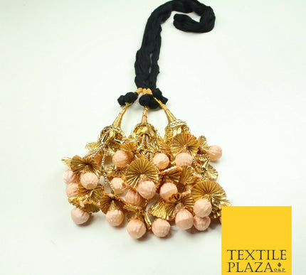 PEACH 2 Dome Pom Pom Parandi Paranda Indian Tassels Mehndi Jago Hair Braid PR536