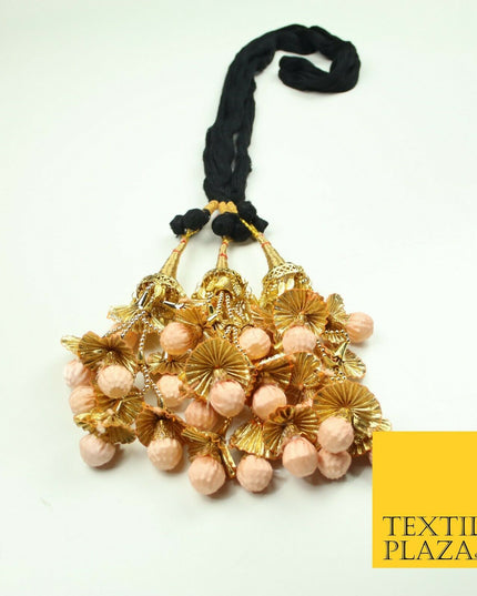 PEACH 2 Dome Pom Pom Parandi Paranda Indian Tassels Mehndi Jago Hair Braid PR536