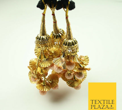 PEACH 2 Dome Pom Pom Parandi Paranda Indian Tassels Mehndi Jago Hair Braid PR536