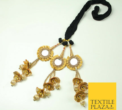 GOLD Mirror Pearls Parandi Paranda Indian Tassels Mehndi Jago Hair Braid PR518