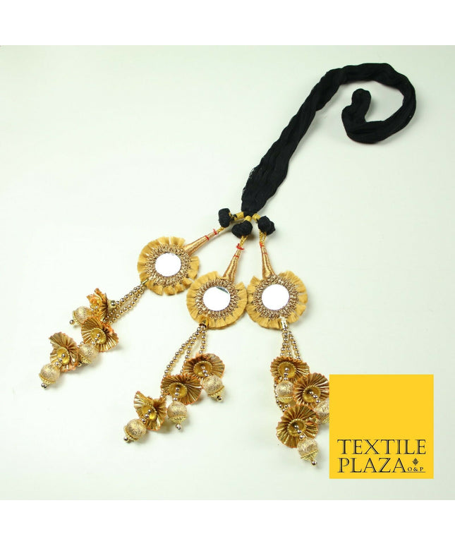 GOLD Mirror Pearls Parandi Paranda Indian Tassels Mehndi Jago Hair Braid PR518