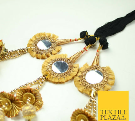 GOLD Mirror Pearls Parandi Paranda Indian Tassels Mehndi Jago Hair Braid PR518