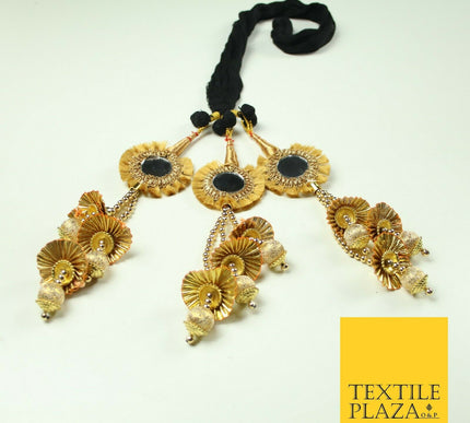 GOLD Mirror Pearls Parandi Paranda Indian Tassels Mehndi Jago Hair Braid PR518